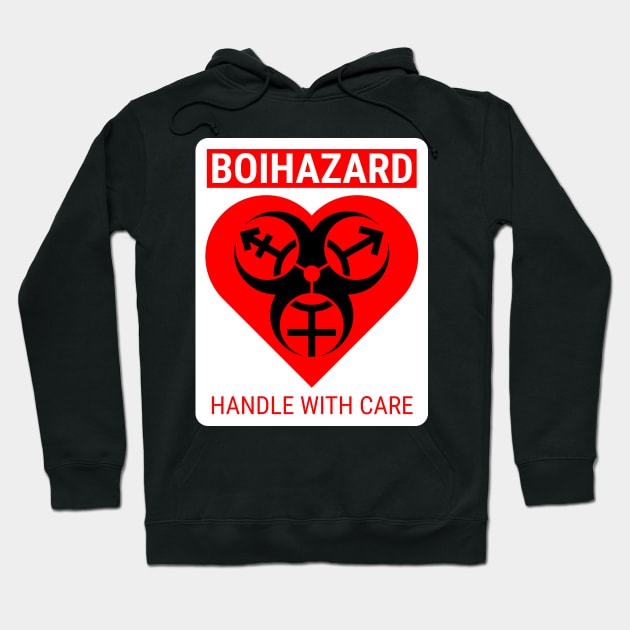 "BOI HAZARD/handle with care" Heart - Label Style - Red Hoodie by GenderConcepts